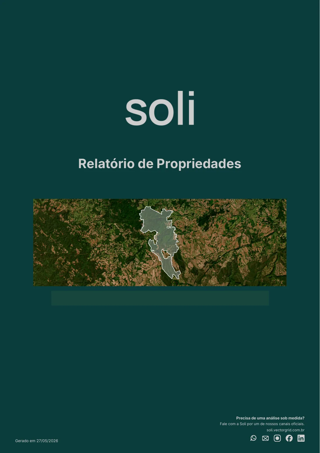 Capa de um relatório de propriedades gerado pela Soli