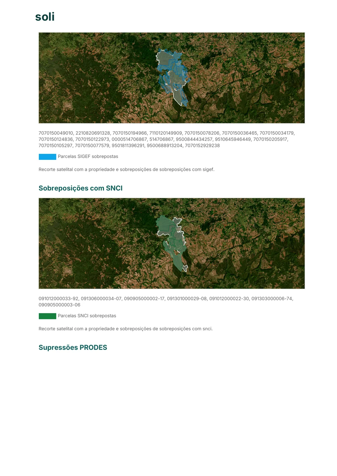 Sobreposições com SIGEF e SNCI no relatório Soli