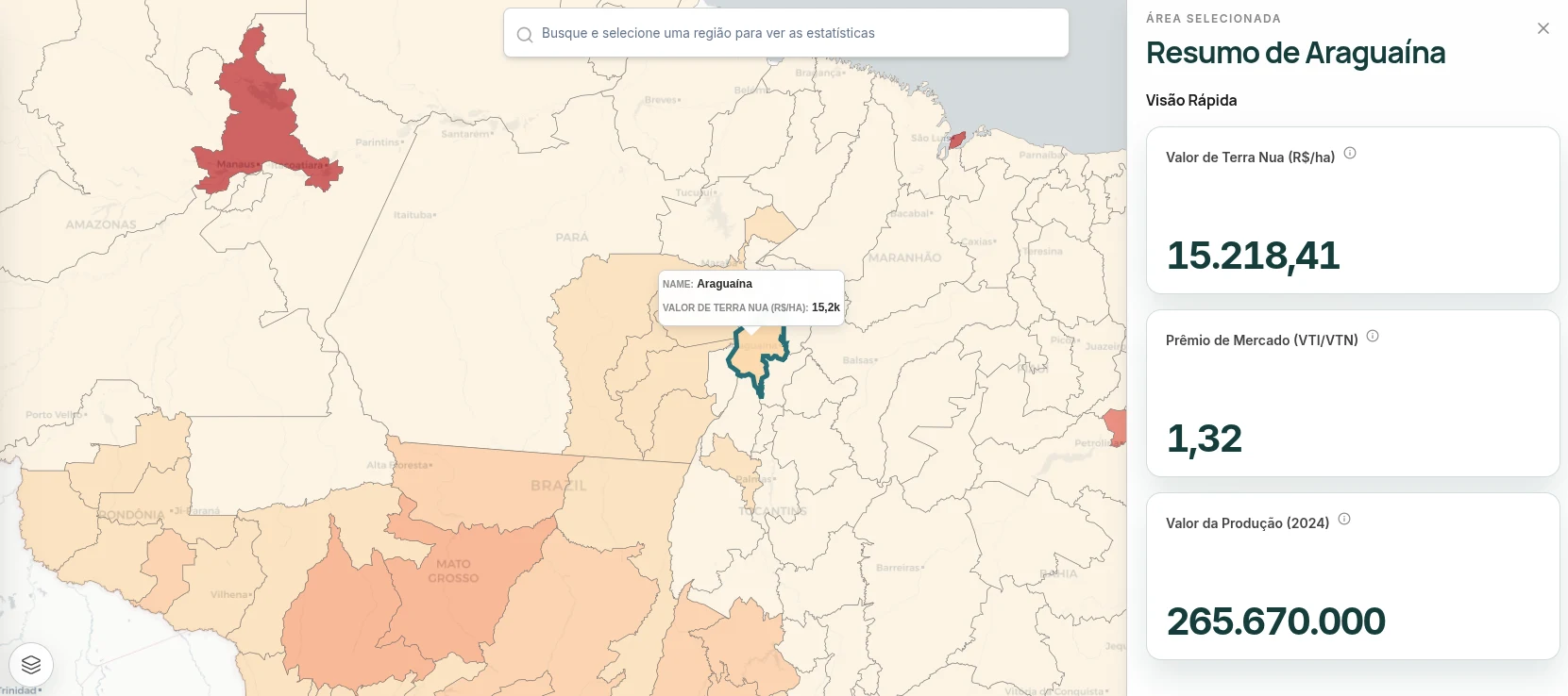 Soli platform screen with municipal land value estimate