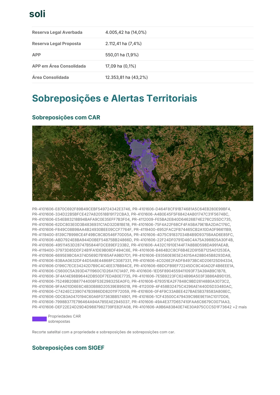 Land tenure areas and CAR overlaps in a Soli report